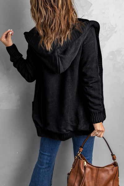 Button Front Hooded Cardigan with Pockets - SHE BADDY© ONLINE WOMEN FASHION & CLOTHING STORE