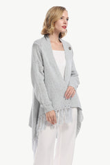 One-Button Tassel Tie Asymmetrical Hem Cardigan - SHE BADDY© ONLINE WOMEN FASHION & CLOTHING STORE