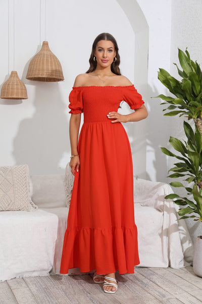 Smocked Off-Shoulder Maxi Dress - SHE BADDY© ONLINE WOMEN FASHION & CLOTHING STORE