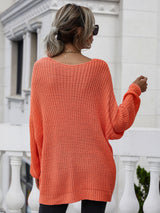 Rib-Knit Drop Shoulder V-Neck Pullover Sweater - SHE BADDY© ONLINE WOMEN FASHION & CLOTHING STORE