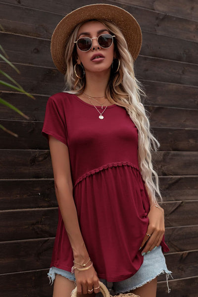 Lace Trim Round Neck Tunic Top - SHE BADDY© ONLINE WOMEN FASHION & CLOTHING STORE