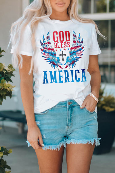 GOD BLESS AMERICA Cuffed Tee Shirt - SHE BADDY© ONLINE WOMEN FASHION & CLOTHING STORE