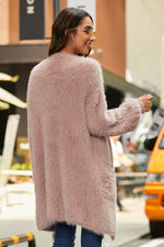 Open Front Fuzzy Cardigan with Pockets - SHE BADDY© ONLINE WOMEN FASHION & CLOTHING STORE