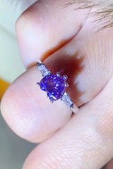 1 Carat Moissanite Heart-Shaped Platinum-Plated Ring in Purple - SHE BADDY© ONLINE WOMEN FASHION & CLOTHING STORE