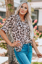 Leopard Button Front Short Sleeve Shirt with Breast Pockets - SHE BADDY© ONLINE WOMEN FASHION & CLOTHING STORE