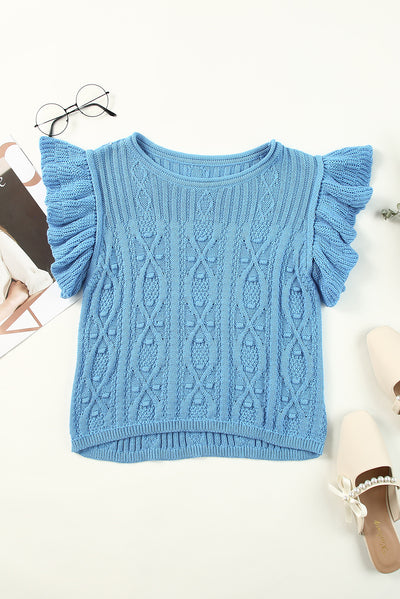 Flutter Sleeve Pompom Detail Knit Top - SHE BADDY© ONLINE WOMEN FASHION & CLOTHING STORE