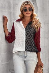 Curved Hem Button-Up Long Sleeve Shirt - SHE BADDY© ONLINE WOMEN FASHION & CLOTHING STORE