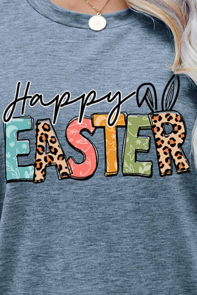 HAPPY EASTER Graphic Round Neck Tee Shirt - SHE BADDY© ONLINE WOMEN FASHION & CLOTHING STORE