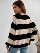 Striped Raglan Sleeve Ribbed Trim Knit Top - SHE BADDY© ONLINE WOMEN FASHION & CLOTHING STORE