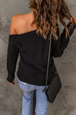 Horizontal Ribbing One-Shoulder Sweater - SHE BADDY© ONLINE WOMEN FASHION & CLOTHING STORE