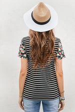 Floral Sleeves Striped T-shirt - SHE BADDY© ONLINE WOMEN FASHION & CLOTHING STORE