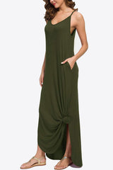 Split Spaghetti Strap Maxi Dress with Pockets - SHE BADDY© ONLINE WOMEN FASHION & CLOTHING STORE