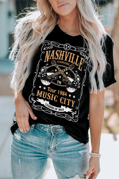 NASHVILLE MUSIC CITY Graphic Tee Shirt - SHE BADDY© ONLINE WOMEN FASHION & CLOTHING STORE