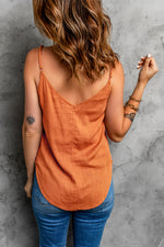 Button Front Plunge Spaghetti Strap Cami - SHE BADDY© ONLINE WOMEN FASHION & CLOTHING STORE