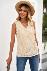 Scalloped V-Neck Lace Tank - SHE BADDY© ONLINE WOMEN FASHION & CLOTHING STORE