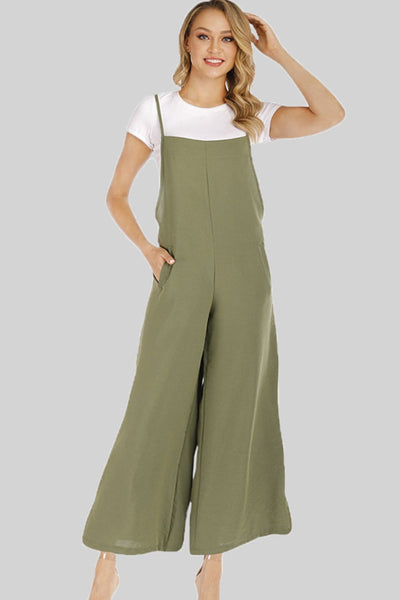 Full Size Cropped Wide Leg Overalls with Pockets - SHE BADDY© ONLINE WOMEN FASHION & CLOTHING STORE