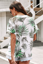Botanical Print Button Front Lapel Collar Shirt - SHE BADDY© ONLINE WOMEN FASHION & CLOTHING STORE