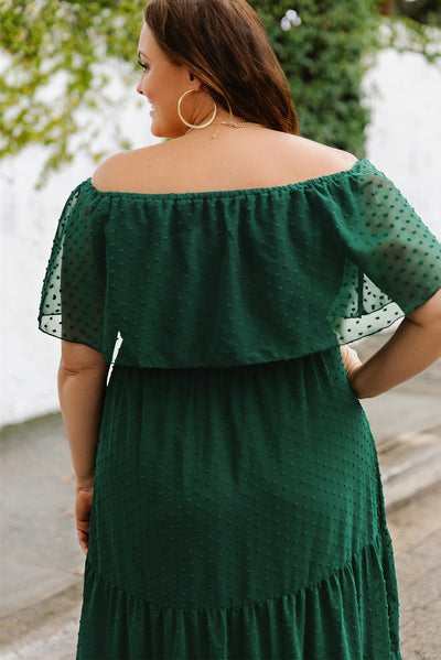 Plus Size Swiss Dot Off-Shoulder Tiered Dress - SHE BADDY© ONLINE WOMEN FASHION & CLOTHING STORE