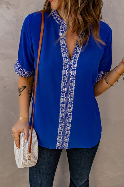 Embroidered V-Neck Top - SHE BADDY© ONLINE WOMEN FASHION & CLOTHING STORE