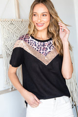 Leopard Chevron Round Neck Top - SHE BADDY© ONLINE WOMEN FASHION & CLOTHING STORE