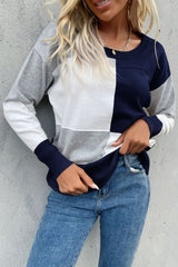 Color Block Ribbed Trim Round Neck Knit Pullover - SHE BADDY© ONLINE WOMEN FASHION & CLOTHING STORE