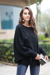 Openwork Boat Neck Sweater with Scalloped Hem - SHE BADDY© ONLINE WOMEN FASHION & CLOTHING STORE