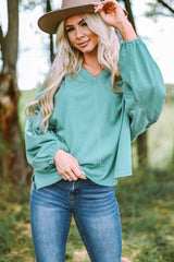 Notched Neck Balloon Sleeve Blouse - SHE BADDY© ONLINE WOMEN FASHION & CLOTHING STORE