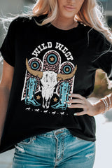 WILD WEST Graphic Short Sleeve Tee Shirt - SHE BADDY© ONLINE WOMEN FASHION & CLOTHING STORE