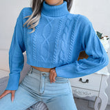 Mixed Knit Turtleneck Cropped Sweater - SHE BADDY© ONLINE WOMEN FASHION & CLOTHING STORE