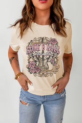 ROCK & ROLL Graphic Cuffed Short Sleeve Tee - SHE BADDY© ONLINE WOMEN FASHION & CLOTHING STORE
