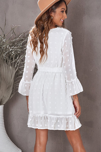 Swiss Dot Ruffled Tie-Waist Surplice Dress - SHE BADDY© ONLINE WOMEN FASHION & CLOTHING STORE