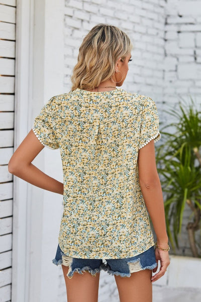 Floral Notched Neck Blouse - SHE BADDY© ONLINE WOMEN FASHION & CLOTHING STORE