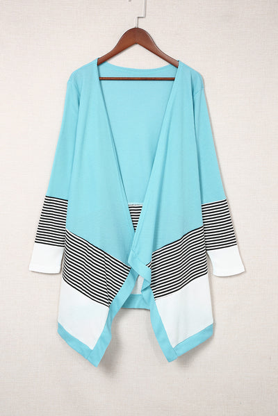 Striped Color Block Open Front Cardigan - SHE BADDY© ONLINE WOMEN FASHION & CLOTHING STORE