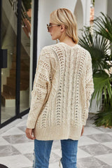 Ribbed Trim Openwork Open Front Cardigan - SHE BADDY© ONLINE WOMEN FASHION & CLOTHING STORE