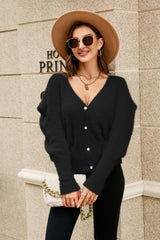 Puff Sleeve V-Neck Fuzzy Cardigan - SHE BADDY© ONLINE WOMEN FASHION & CLOTHING STORE