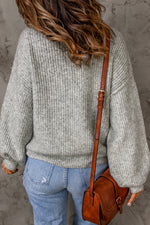 Heathered Balloon Sleeve Rib-Knit Sweater - SHE BADDY© ONLINE WOMEN FASHION & CLOTHING STORE