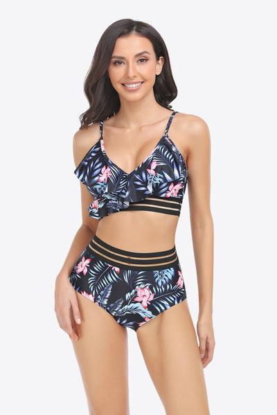 Ruffled Plunge Bikini Set - SHE BADDY© ONLINE WOMEN FASHION & CLOTHING STORE