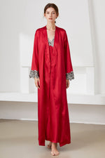Contrast Lace Trim Satin Night Dress and Robe Set - SHE BADDY© ONLINE WOMEN FASHION & CLOTHING STORE