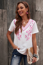 Floral Embroidery V-Neck Top - SHE BADDY© ONLINE WOMEN FASHION & CLOTHING STORE