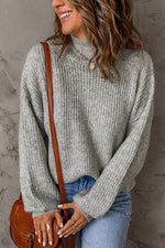 Heathered Balloon Sleeve Rib-Knit Sweater - SHE BADDY© ONLINE WOMEN FASHION & CLOTHING STORE