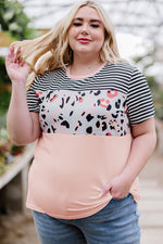 Plus Size Mixed Print Color Block T-Shirt - SHE BADDY© ONLINE WOMEN FASHION & CLOTHING STORE