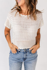 Scalloped Trim Openwork Knit Cropped Top - SHE BADDY© ONLINE WOMEN FASHION & CLOTHING STORE