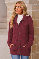 Cable-Knit Fleece Lining Button-Up Hooded Cardigan - SHE BADDY© ONLINE WOMEN FASHION & CLOTHING STORE