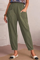 Elastic Waist Pocket Tapered Pants - SHE BADDY© ONLINE WOMEN FASHION & CLOTHING STORE