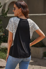 Leopard Color Block V-Neck Tee Shirt - SHE BADDY© ONLINE WOMEN FASHION & CLOTHING STORE