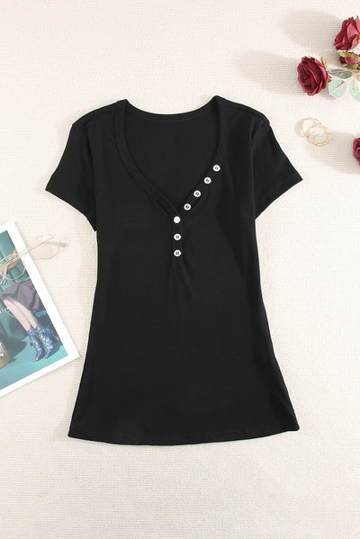 Buttoned Short Sleeve Tee Shirt - SHE BADDY© ONLINE WOMEN FASHION & CLOTHING STORE