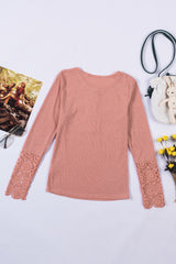 Crochet Lace Hem Sleeve Button Top - SHE BADDY© ONLINE WOMEN FASHION & CLOTHING STORE