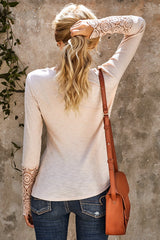 Crochet Lace Hem Sleeve Button Top - SHE BADDY© ONLINE WOMEN FASHION & CLOTHING STORE