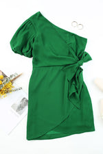 Tied One-Shoulder Puff Sleeve Dress - SHE BADDY© ONLINE WOMEN FASHION & CLOTHING STORE