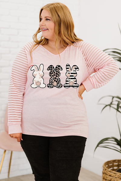 Plus Size Rabbit Graphic Long Raglan Sleeve Easter Tee - SHE BADDY© ONLINE WOMEN FASHION & CLOTHING STORE